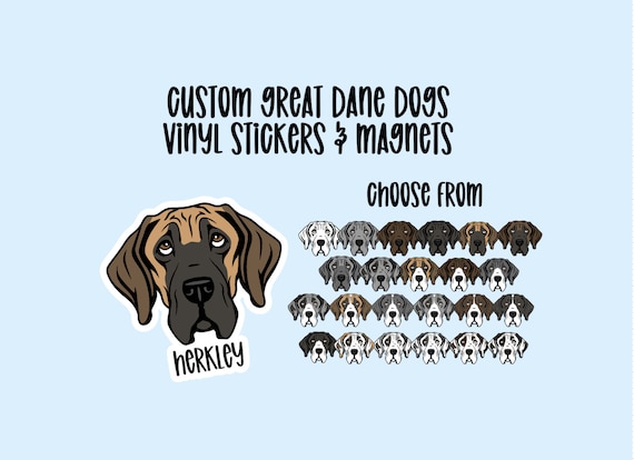 Custom Great Dane Vinyl Stickers and Magnets | Waterproof Vinyl Stickers | Natural ears