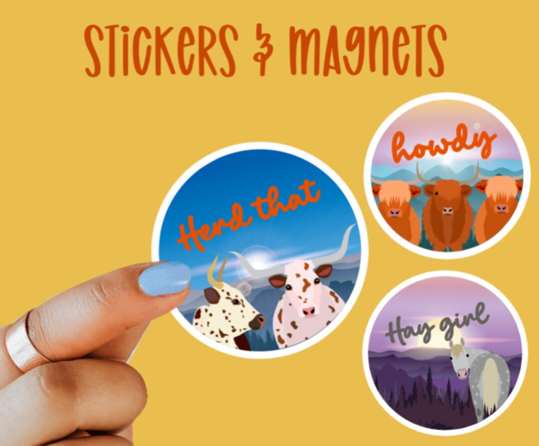 Cow and Horse Stickers and Water Bottle Stickers, Laptop