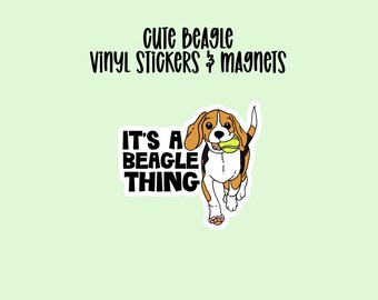 Beagle Vinyl Stickers & Magnets, Water Tumbler Sticker, Laptop Sticker, Cute, Tennis Balls, Cute, Waterproof Sticker