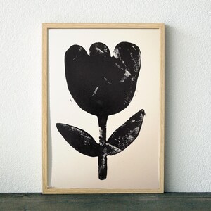 Linoldruck schwarz abstrakte Blume Tulpe