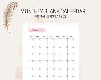 Simple Blank Monthly Calendar | Printable Undated Planner (PDF)