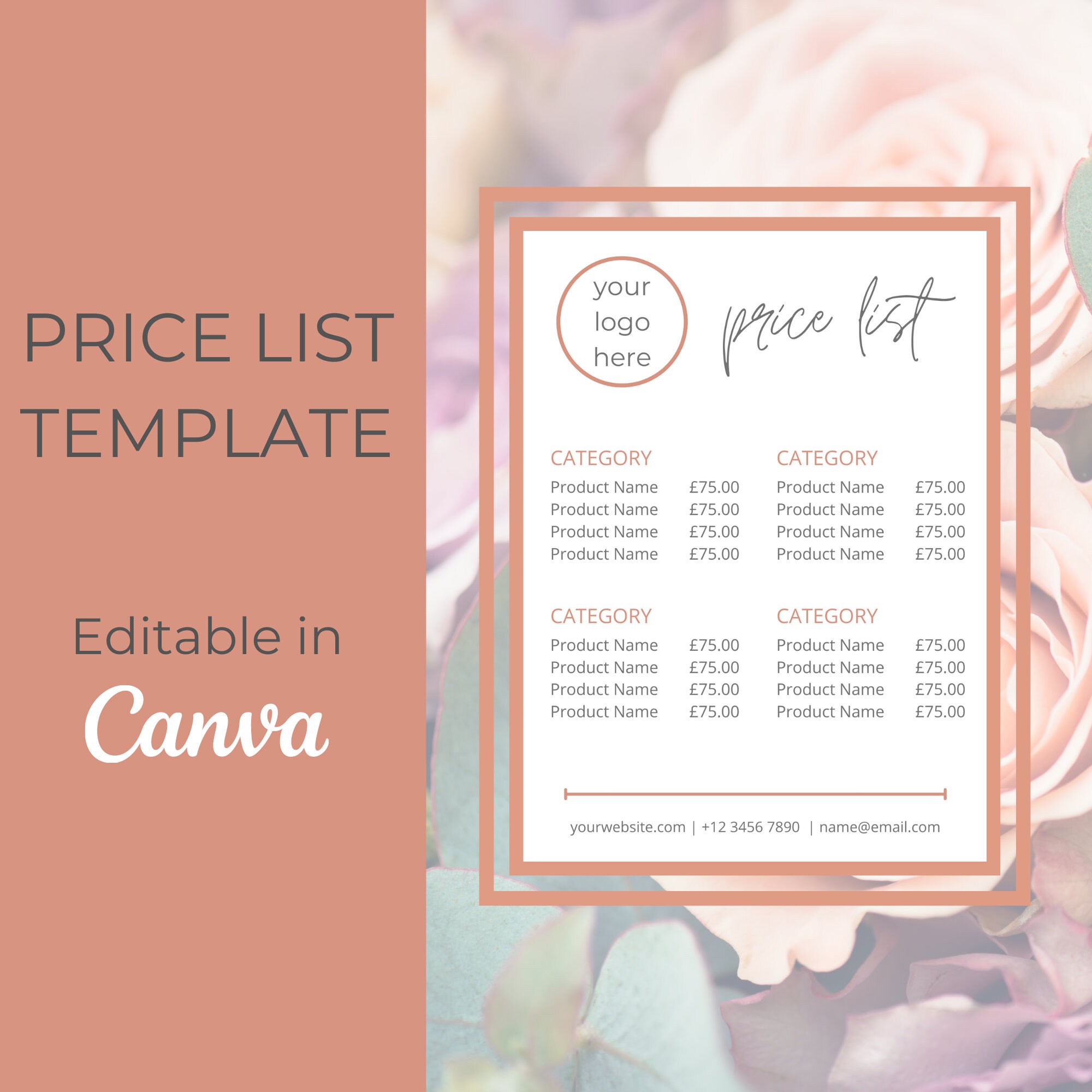 PRICE LIST Template Fully Editable in Canva Printable Etsy