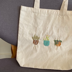 Hängende Pflanzen hand bestickt Canvas Tasche