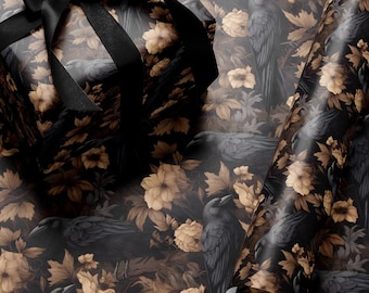 Black Bird Gothic Wrapping Paper Roll,Dark Academia Goth Crow Fall Gift Wrap,Dark Moody Gift Wrap, Goth Wrapping Paper,Black Crow Gift Wrap