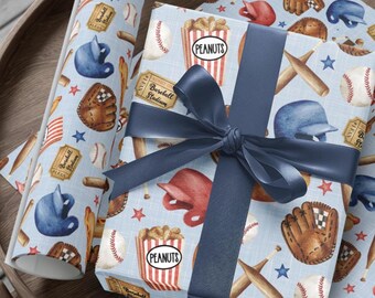 Papel de regalo con temática de béisbol, papel de regalo con temática deportiva