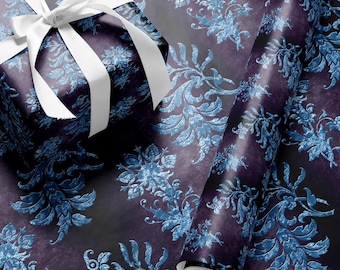 Blaues Damast Geschenkpapier: Kunstdruckpapier im klassischen Stil