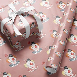 Clown Faces Gift Wrap: Seamless Cartoon Pattern, Rosy Cheeks