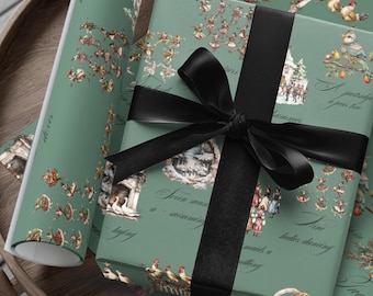 Embrulho para presente de 12 dias de Natal, Embrulho para presente de uma perdiz em uma pereira, Embrulho para presente de Natal nostálgico, Embrulho para presente de 12 dias de Natal com contagem regressiva