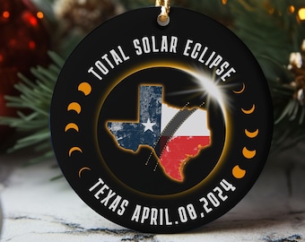 Texas Solar Eclipse Ornament 2024, 2024 Total Solar Eclipse Ornament, Solar Eclipse Christmas Gift, Solar Eclipse Keepsake, Eclipse Souvenir