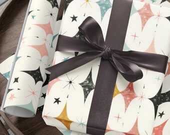 Papel de regalo de estilo moderno de mediados de siglo y era atómica / Papel de regalo geométrico retro
