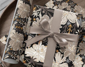 Brown Floral Pattern Gift Wrap | Botanical Wrapping Paper
