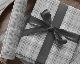 Gray Plaid Gift Wrapping Paper: Matte or Satin Finish