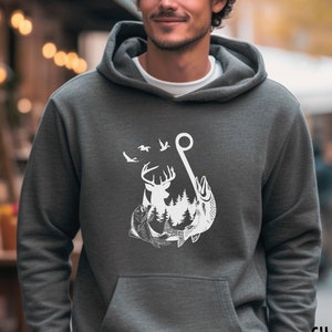 Deer Fishing Fisherman Hoodie, Duck Hunter Gifts, Deer Hunter Hoodie, Duck Hunting Gifts, Deer Hunting, Fathers Day Hoodie, Outdoorsman Gift