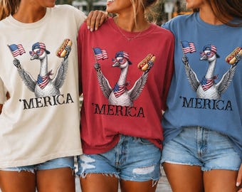 Merica Cartoon Goose T-shirt,  Patriotic Fourth of July Independence Day, 4th Patriotic Goose Shirt