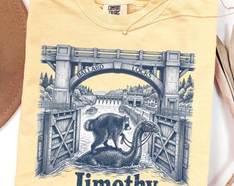 Jimothy Raccoon Riding Lochness Monster Shirt, Ballard Locks Jimothy Seattle, Vintage Scenic Tee