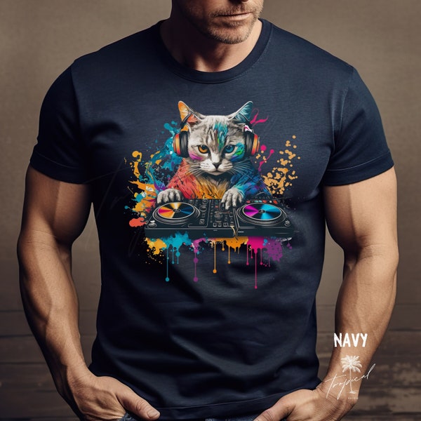 Cat Lover Shirt, Funny Cat Shirt, Music Cat DJ, Music Lover Shirt, Cat T-Shirts, Gift For Cat Owner, Cat Playing Music, Retro DJ Cat T-Shirt