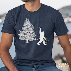 Funny Bigfoot Christmas Tree Lights Graphic T-Shirt