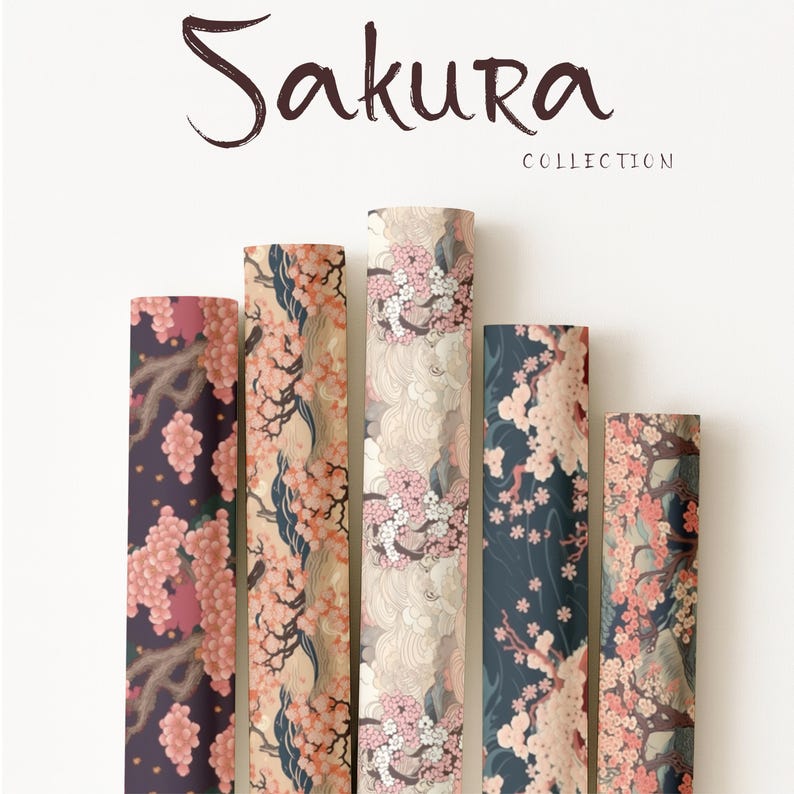 Sakura Cherry Blossom Gift Wrapping Collection, Japanese inspired Gift Wrap image 1