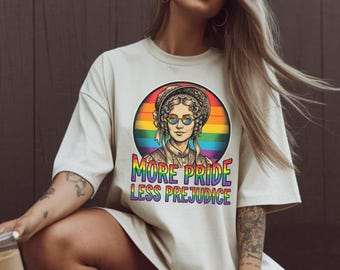 More Pride Less Prejudice Jane Austen Portrait with Rainbow Sunglasses T-shirt, Pride Shirt, Lgbtq Shirt