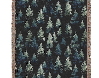 Evergreen Forest Trees Woven Throw Blanket - Cabin Decor