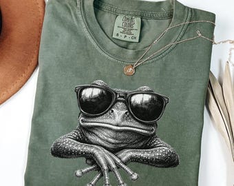 Frog in Sunglasses T-shirt, Black and White Illustration, Cool Frog Shirt, Monochrome Shirt