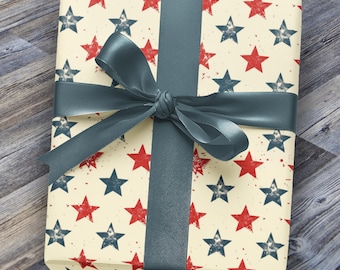 Vintage American Flag Wrapping Paper: Patriotic Red, White, and Blue Star Gift Wrap