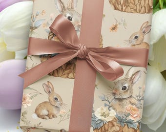 Floral Bunny Easter Gift Wrap: Springtime Basket Wrapping Paper