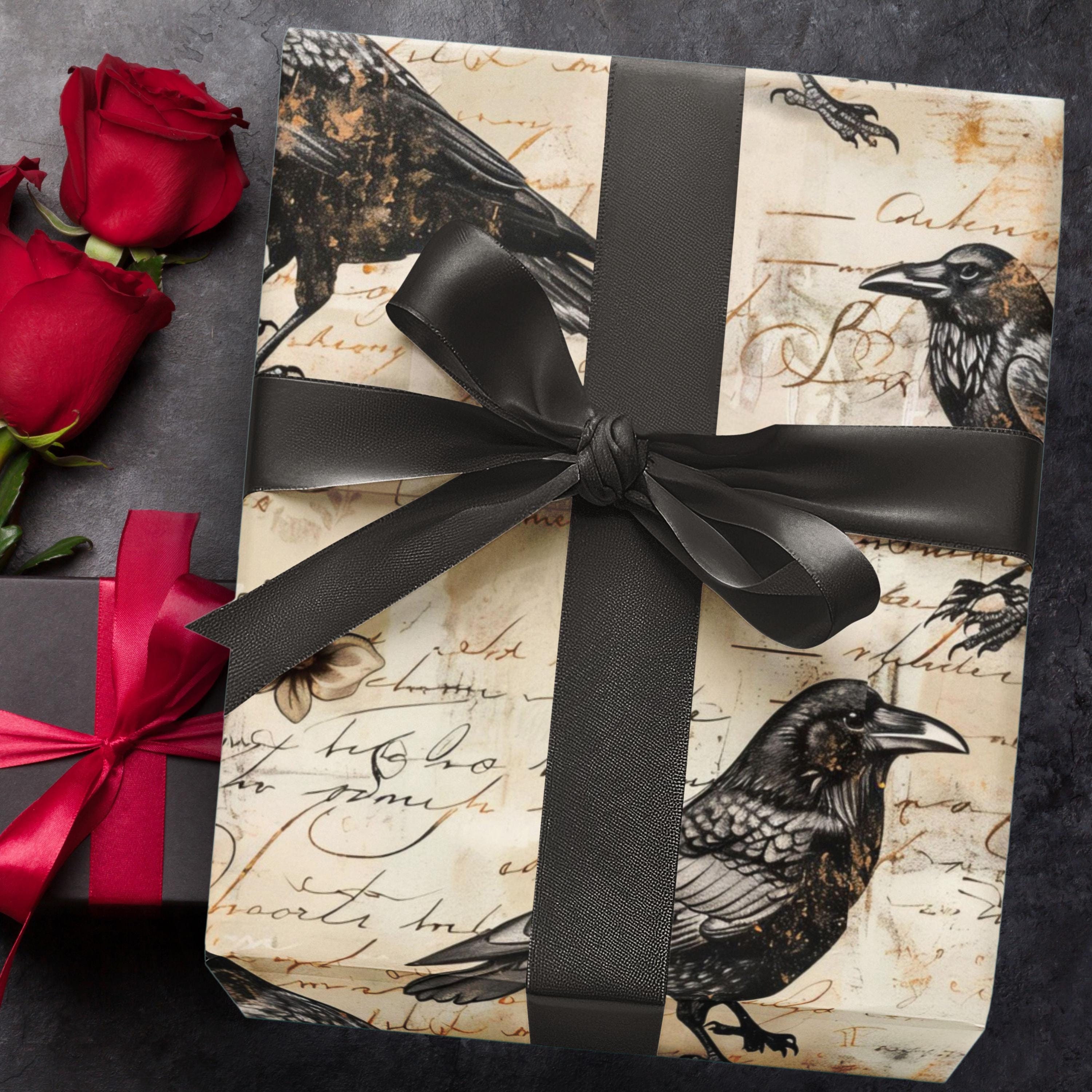 Vintage Crow Gift Wrapping Paper, Grunge Crow Gift Wrap, Black Crow Gift Wrap, Dark Academia Wrapping Paper, Romantic Gothic Gift Wrap