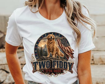 American Flag Golden Retriever Shirt Tee, 1776 2006 Patriotic, America 250, Two fiddy Unisex