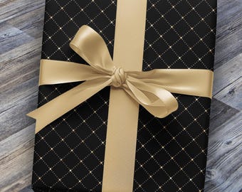 Black & Gold Gift Wrapping Paper: Classy Anniversary, Christmas Wrap