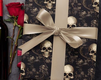 Skull Gift Wrap, Dark Moody Skull Gift Wrapping Paper,Skeleton Gift Wrap, Goth Wrapping Paper,Christmas Gift Wrapping Paper,Spooky Gift Wrap