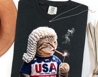 Funny Patriotic Cat Smoking Shirt T-Shirt, American Flag Cat, Stars & Stripes