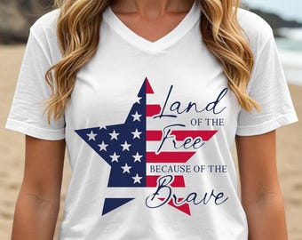 Patriotic Star Flag Land of the Free Because Of the Brave T-Shirt, 4th Of July Shirt