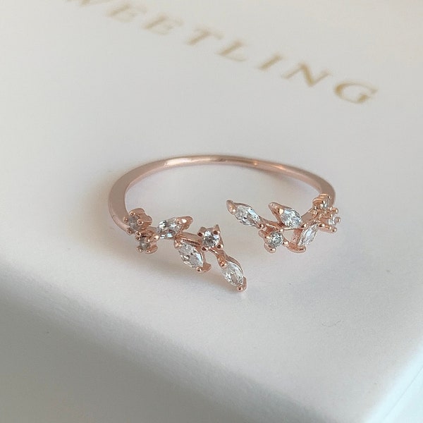 18K Gold Plated Rose Gold Leaf Ring For Women Gift For Anniversary Free Size Ring Lover Simple Adjustable Cuff Ring Minimal Jewelry