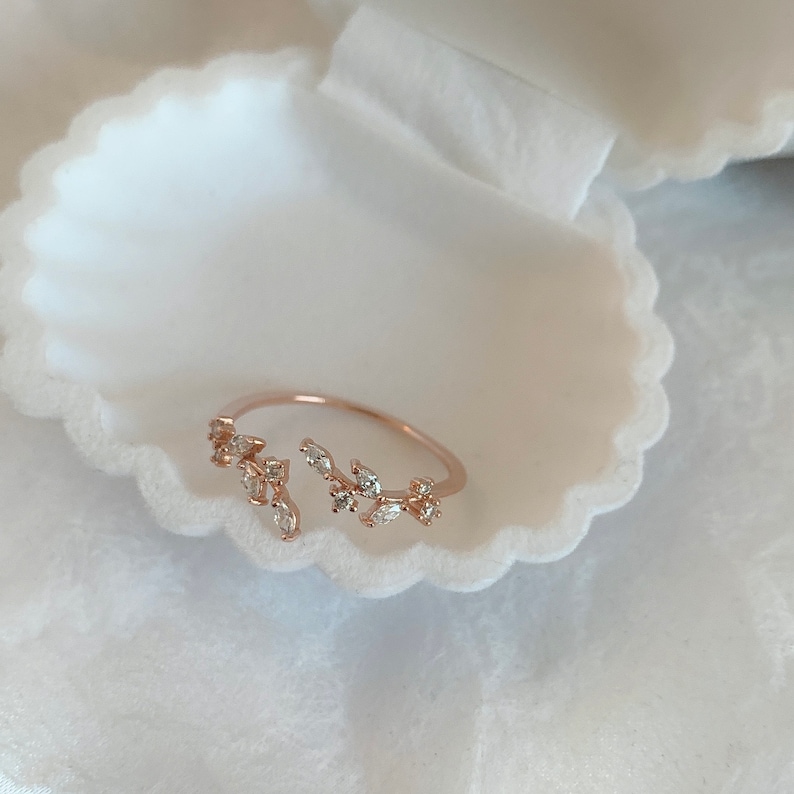 18K Gold Plated Rose Gold Leaf Ring For Women Gift For Anniversary Free Size Ring Lover Simple Adjustable Cuff Ring Minimal Jewelry image 8