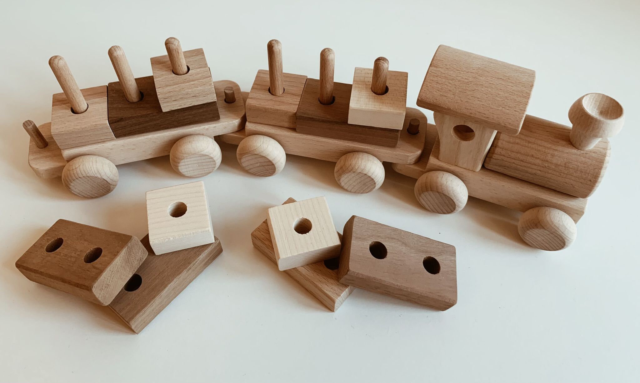 Wooden Train Set With Blocks Etsy UK