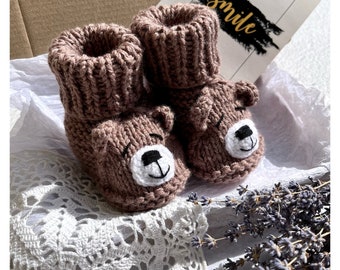 Knitted Bear baby booties