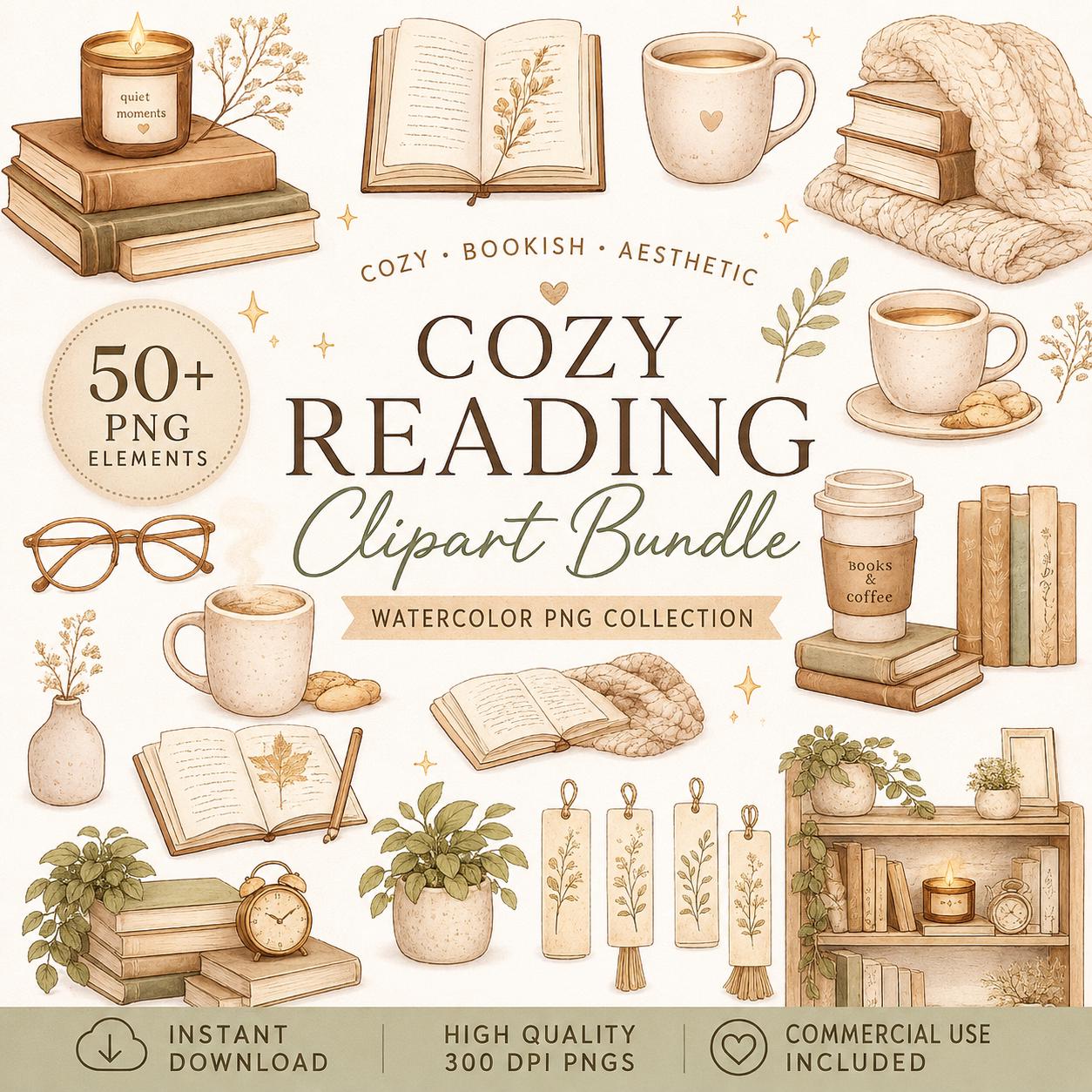 Book Lover Clipart Bundle PNG | Cozy Reading Clipart for Journals ...