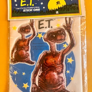 1982 Packaged E.T. The Extra Terrestrial Stick-Ons. 2 Vintage E.T. Waving Stickers New in Package. Diamond Toymakers.