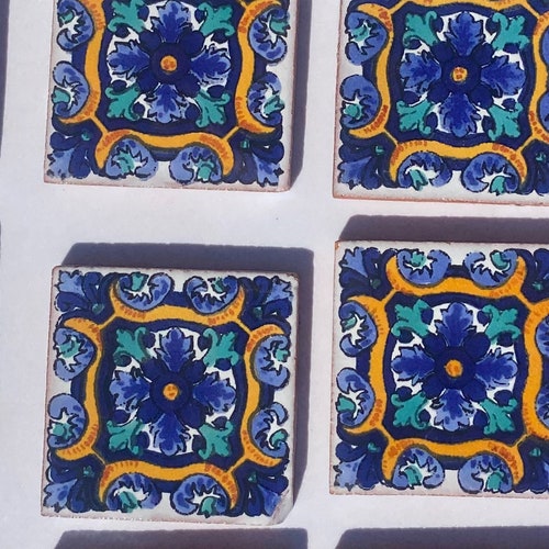 50 Hand Painted Mexican Talavera Tiles, Mexican Talavera Tiles 4×4