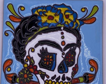 25 Mexican Talavera Decorative Handmade Skull Tiles Folk Art C399 Black 