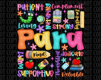Para Typography PNG: Paraprofessional Appreciation, Back To School (Digital Download)