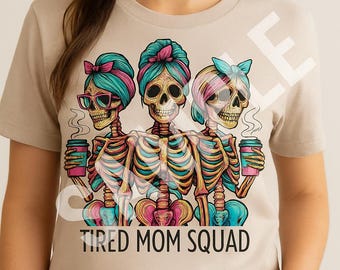 Moe Mom Squad Skeleton Coffee Design DTF-overdracht