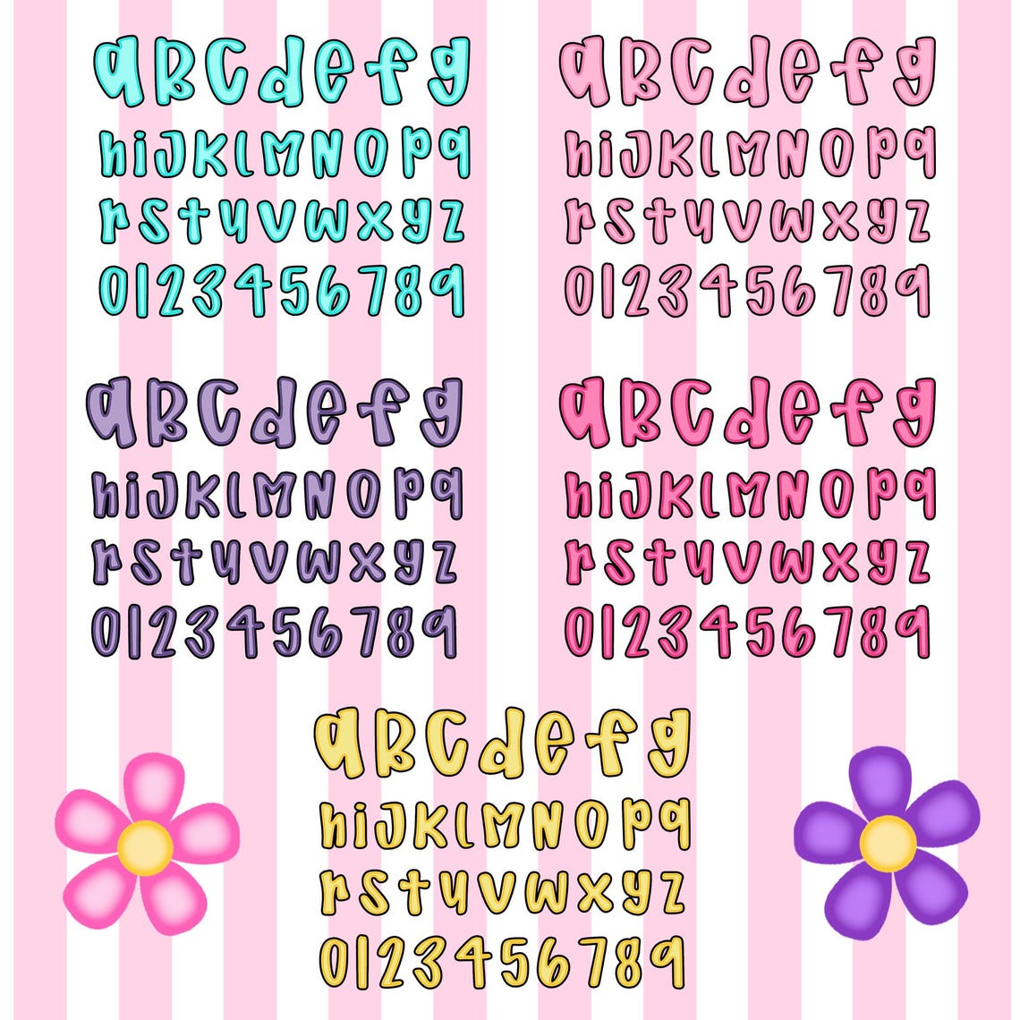 Preppy Alphabet PNG Bundle, Colorful Letters and Numbers Font (digital ...