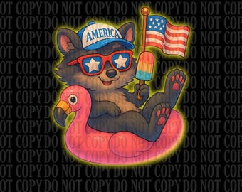 Funny Raccoon USA PNG: Patriotic 4th of July Design (Digital Download