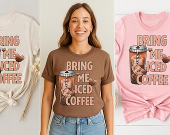 Iced Coffee Graphic Tee: Funny Coffee Lover DTF Transfer Design