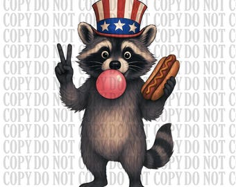 Patriotic Raccoon USA Flag PNG, 4th of July (Digital Download)