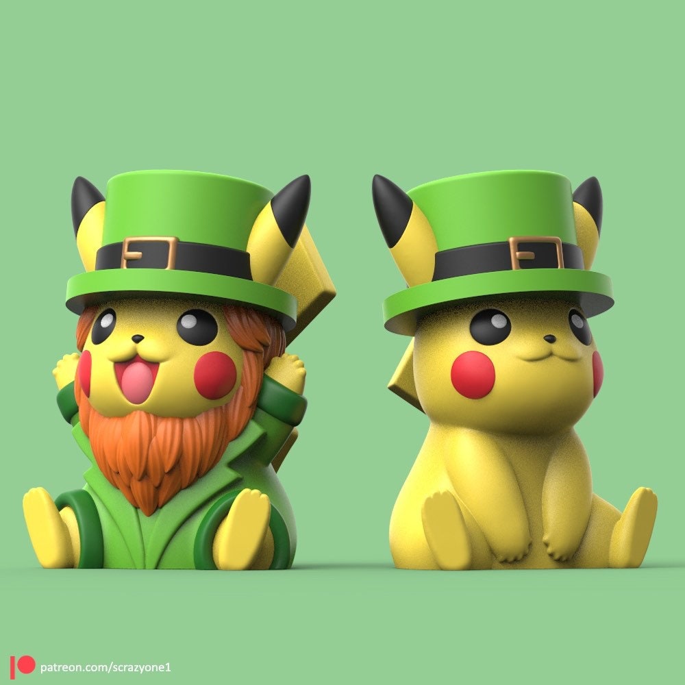 3D Printed St. Patricks Day Pikachu for Her for Him for Gift