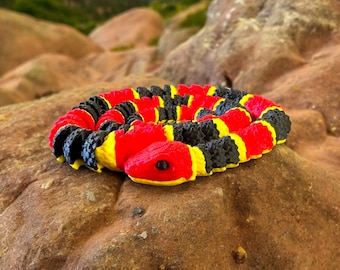 24” 3D Printed Articulated,Flexible Realistic, Coral/Milk,California,Black,Albino,Lucistic Snake, Fidget,Sensory,Gift,reptile