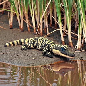 Bébé crocodile articulé imprimé en 3D | Figurine réaliste de caïman et d'alligator | Décoration de reptile articulée flexible | Cadeau unique pour amoureux de la nature